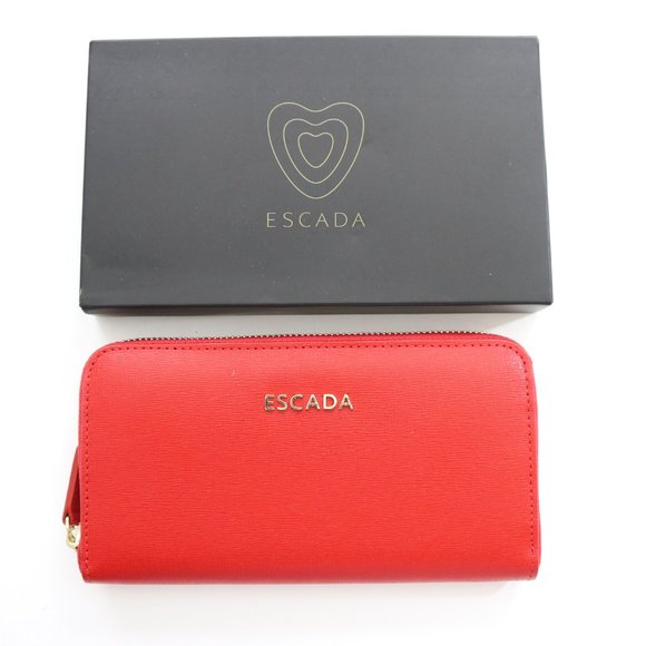 Escada Leather Zip Clutch Logo Wallet in Cherry Red - Picture 12 of 13